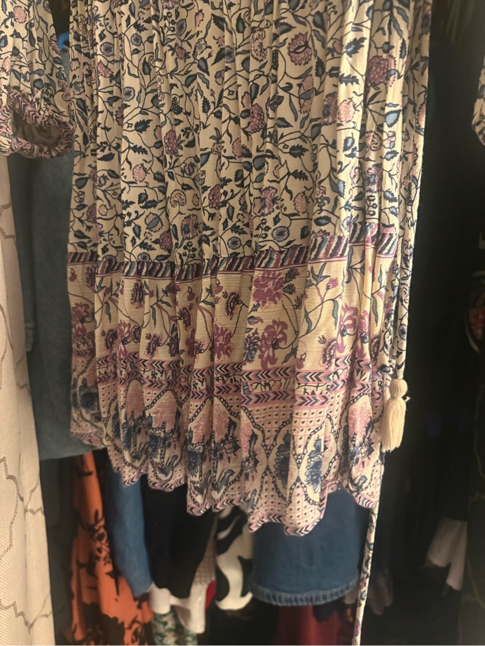 Boho Floral Print Women’s Peasant Top in Cream and Pink